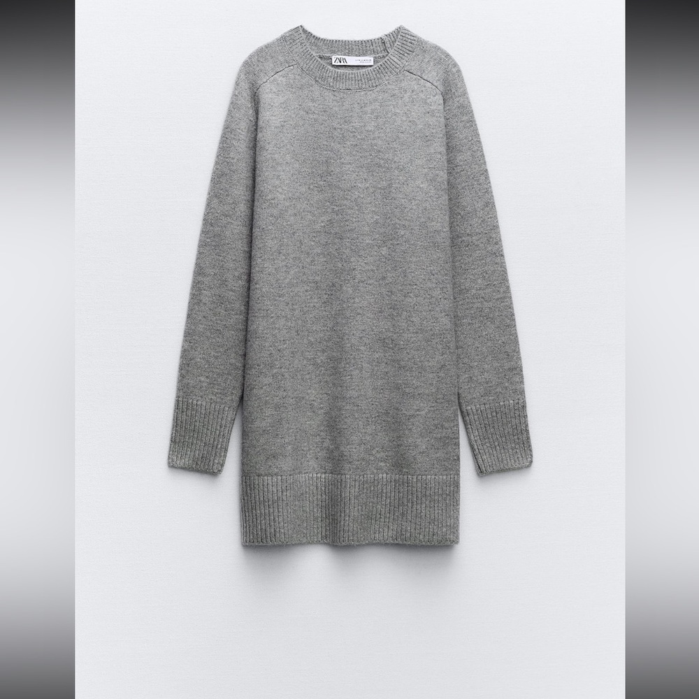 Nwt Zara Grey Soft Knit Mini Dress Sz L